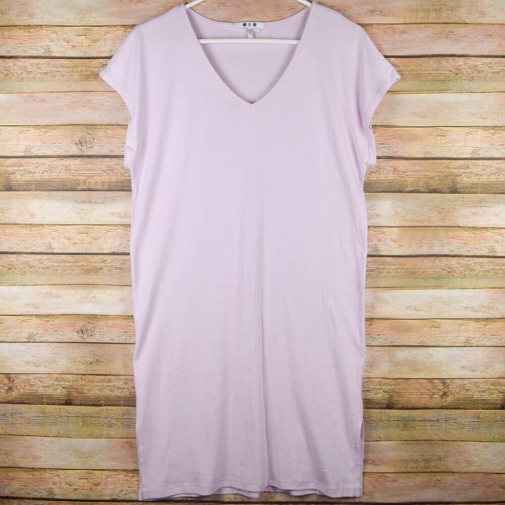 Three Dots Womens S Small Baby Pink Ribbed V-Neck Sleep Shirt Dress Short Sleeve